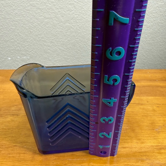 Blue Glass Atlas Milk Pitcher‎ with Chevron Design - Picture 4 of 5
